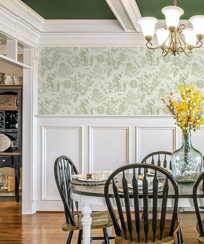 Seabrook Designs French Country Colette Chinoiserie Toile Country Green Matte  - FC61804