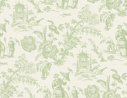 Seabrook Designs French Country Colette Chinoiserie Toile Country Green Matte Sidewall - FC61804