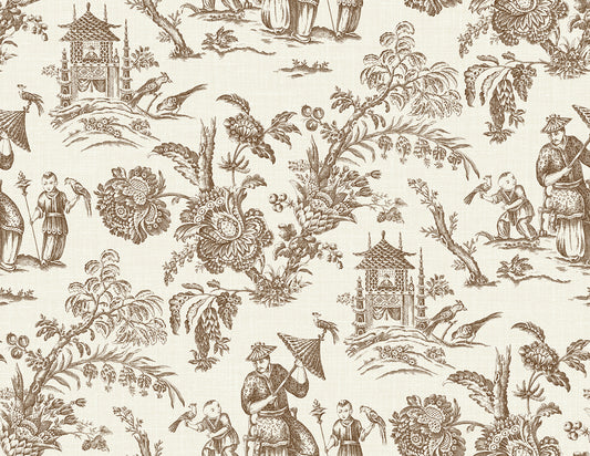 Seabrook Designs French Country Colette Chinoiserie Toile Country Brown Matte Sidewall - FC61806