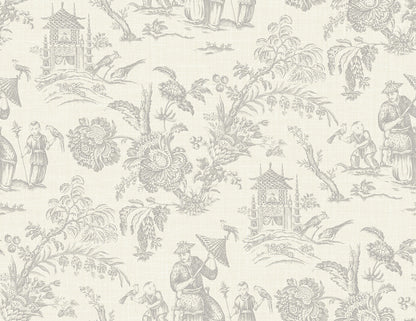 Seabrook Designs French Country Colette Chinoiserie Toile Country Gray Matte  - FC61808