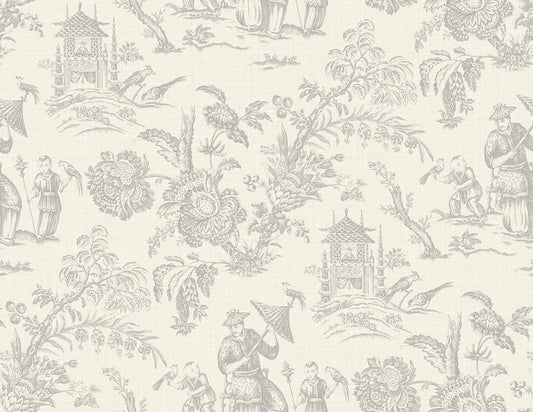 Seabrook Designs French Country Colette Chinoiserie Toile Country Gray Matte Sidewall - FC61808