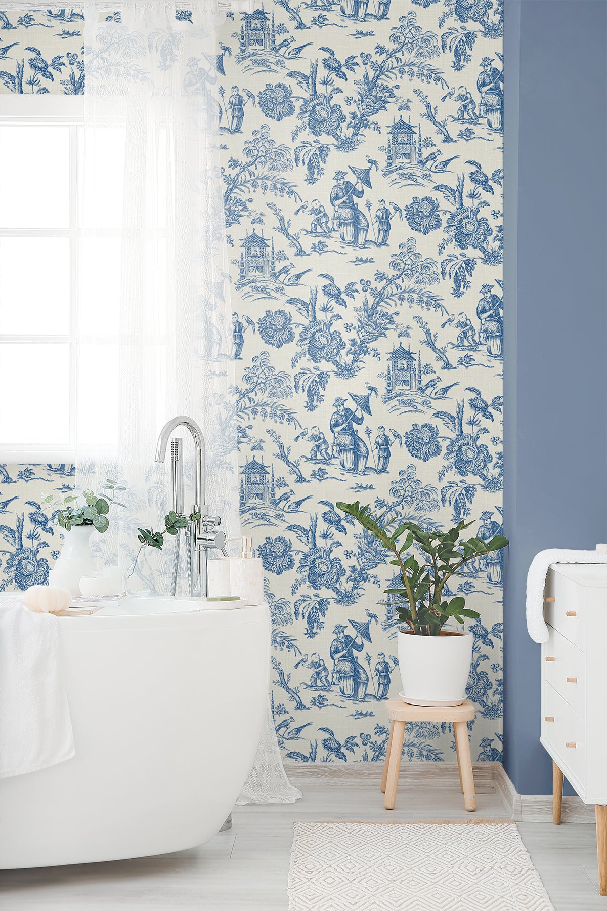 Seabrook Designs French Country Colette Chinoiserie Toile Country Blue Matte  - FC61812
