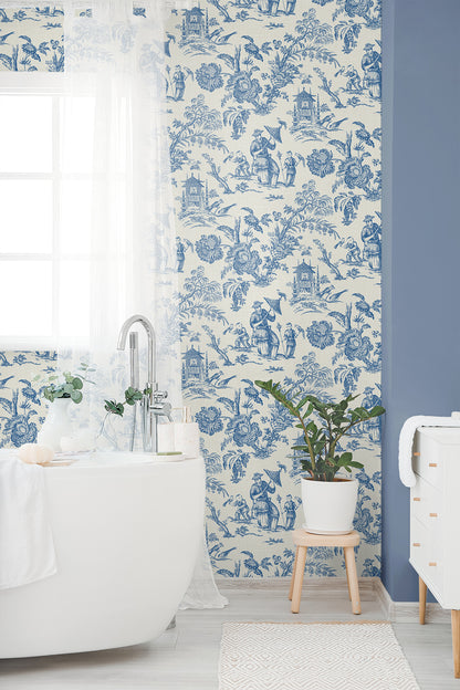Seabrook Designs French Country Colette Chinoiserie Toile Country Blue Matte  - FC61812