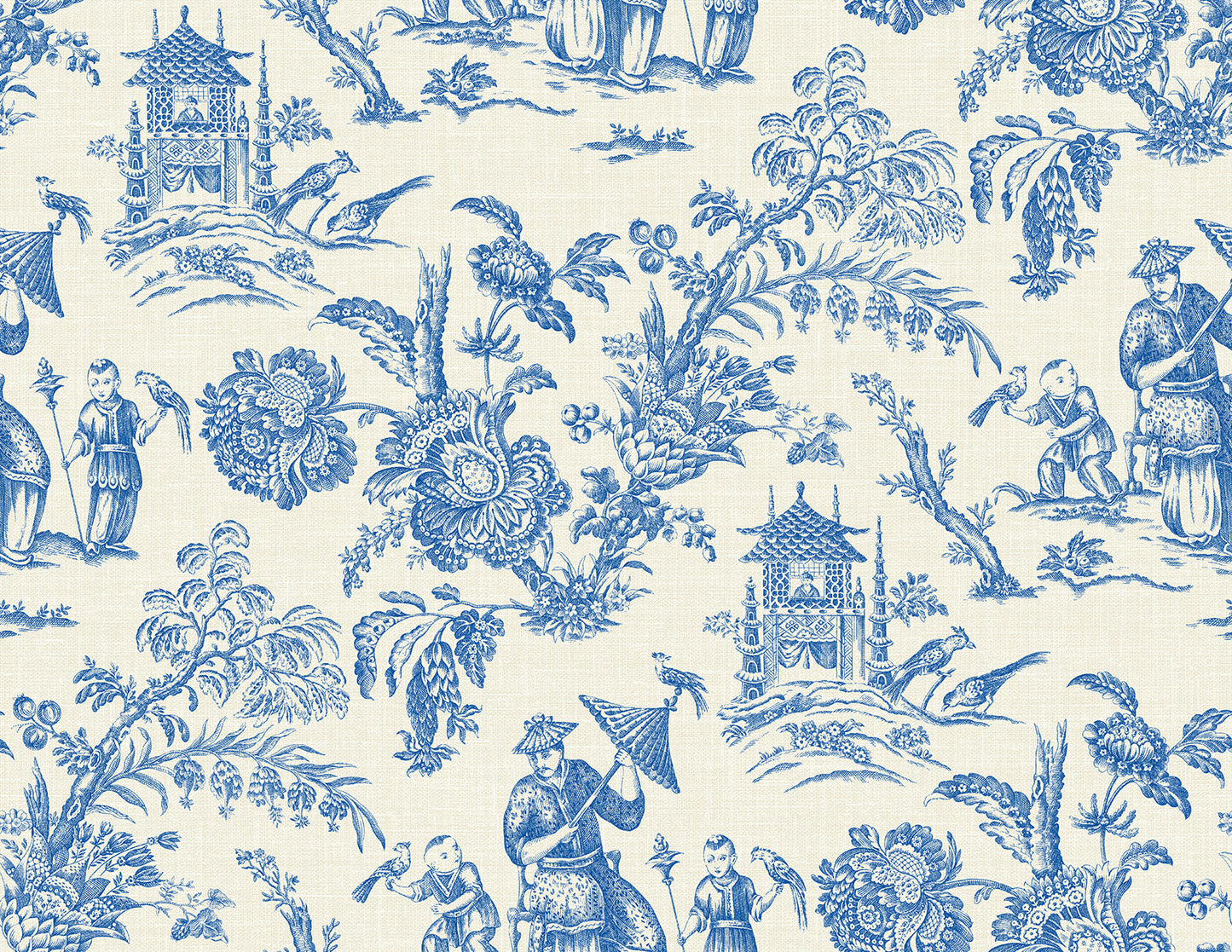 Seabrook Designs French Country Colette Chinoiserie Toile Country Blue Matte Sidewall - FC61812