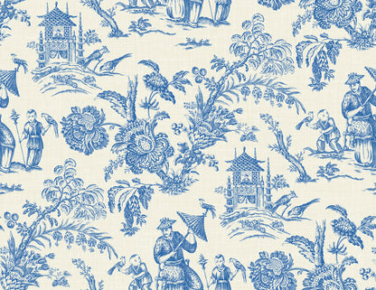 Seabrook Designs French Country Colette Chinoiserie Toile Country Blue Matte  - FC61812