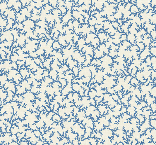 Seabrook Designs French Country Corail Botanical Country Blue Matte Sidewall - FC62102