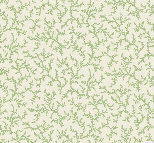 Seabrook Designs French Country Corail Botanical Country Green Matte Sidewall - FC62104