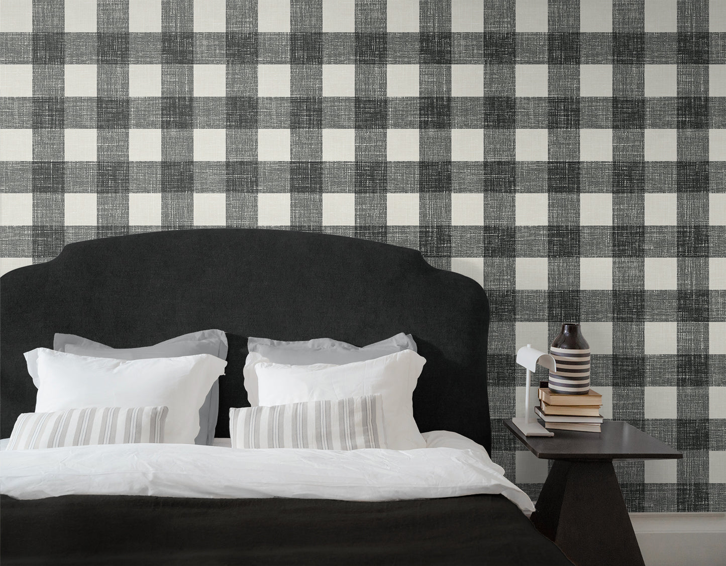 Seabrook Designs French Country Bebe Gingham Plaid Country Black Matte  - FC62300