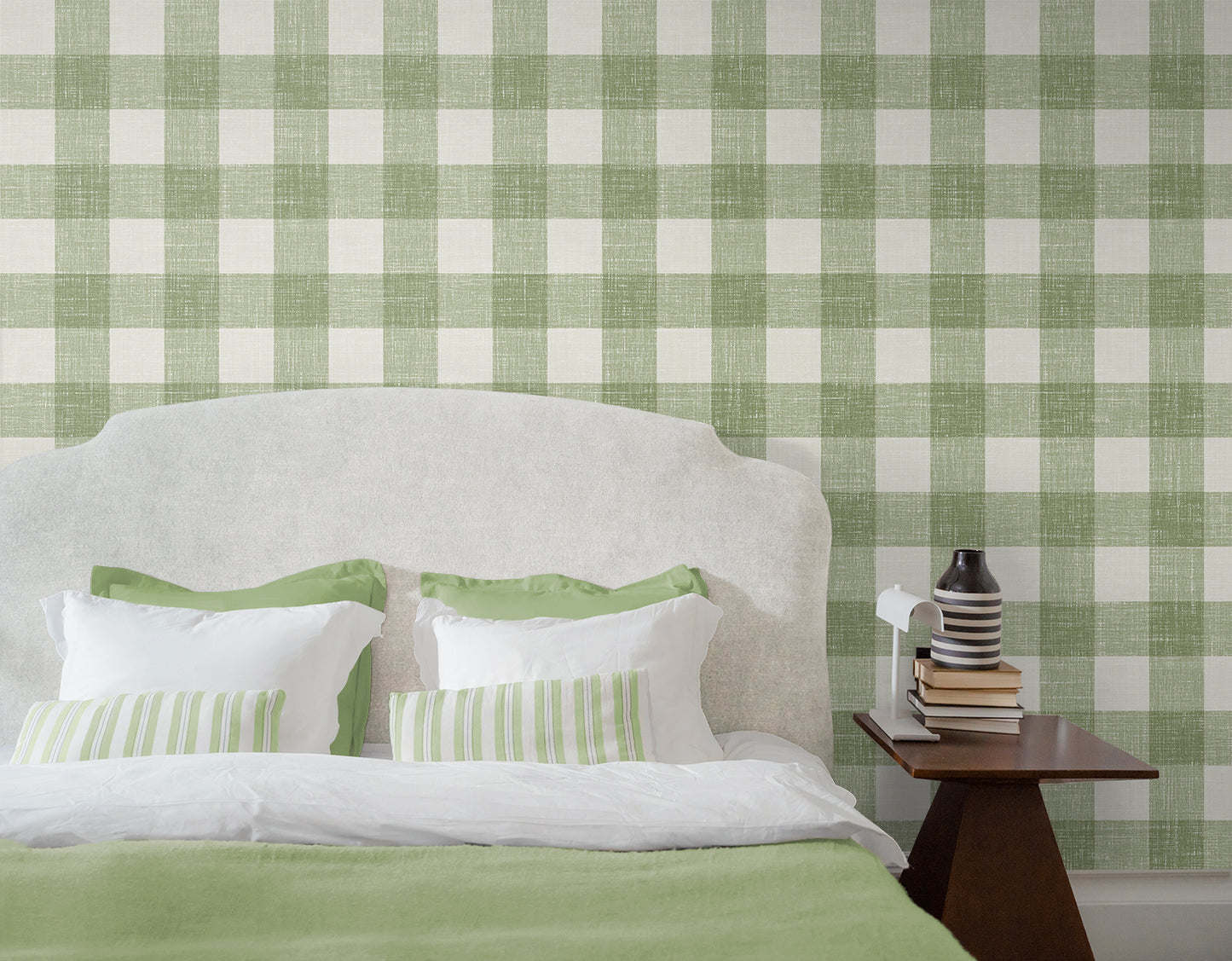 Seabrook Designs French Country Bebe Gingham Plaid Country Green Matte  - FC62304