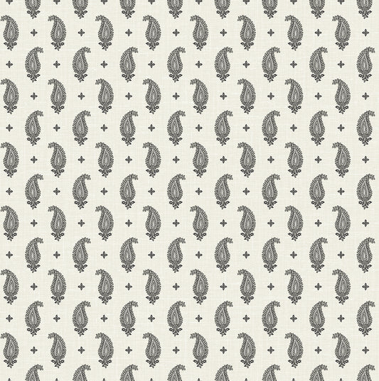 Seabrook Designs French Country Maia Paisley Botanical Country Black Matte Sidewall - FC62400