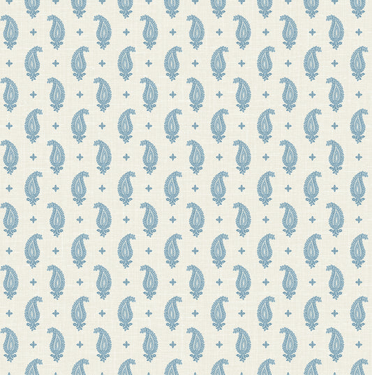 Seabrook Designs French Country Maia Paisley Botanical Country Blue Matte Sidewall - FC62402