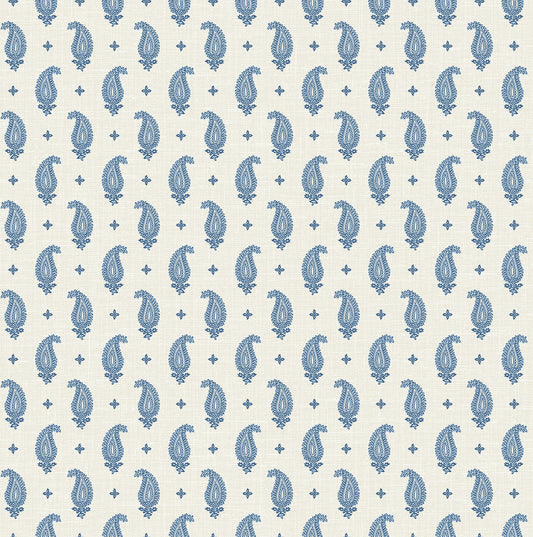 Seabrook Designs French Country Maia Paisley Botanical Country Blue Matte Sidewall - FC62412