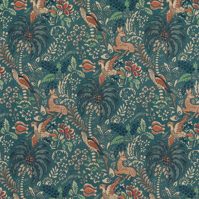 MULBERRY PRINT FLORA & FAUNA TEAL,RED,   - FD308.R122.0