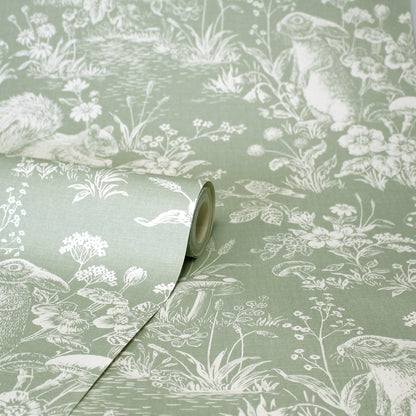 York Wallcoverings Fine Decor Eames Sage Forest Friends Wallpaper Animals Farmhouse Sage  Wallpaper - FD43345