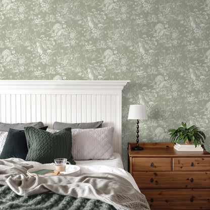 York Wallcoverings Fine Decor Eames Sage Forest Friends Wallpaper Animals Farmhouse Sage  Wallpaper - FD43345