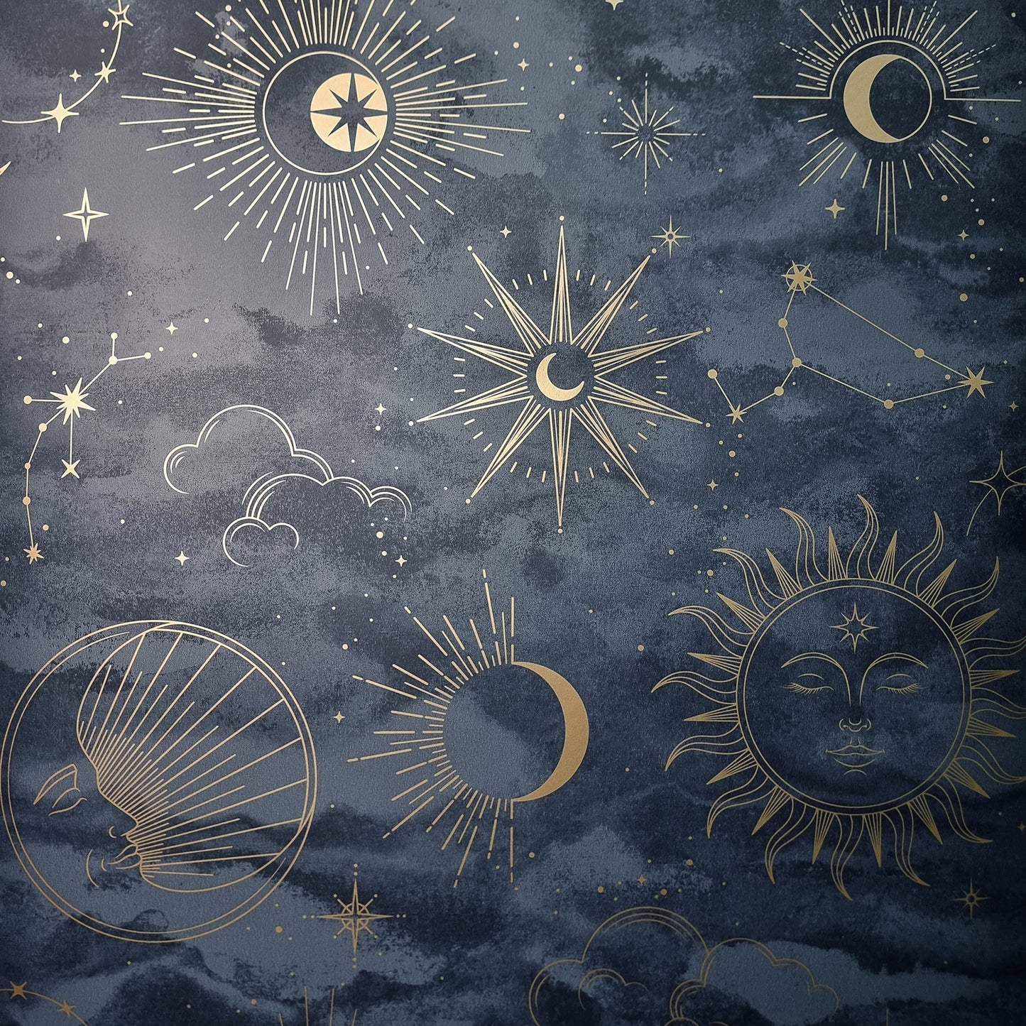 York Wallcoverings Fine Decor Kalel Navy Celestial Wallpaper Outer Space Bohemian Navy  Wallpaper - FD43346