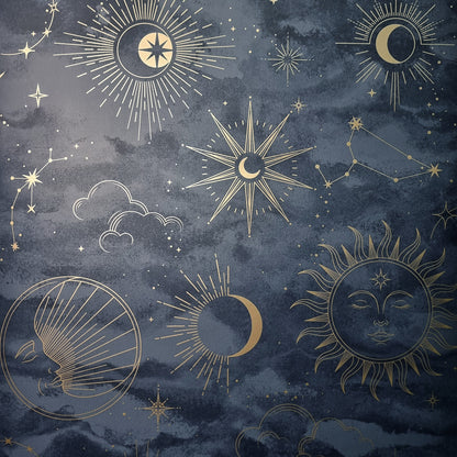 York Wallcoverings Fine Decor Kalel Navy Celestial Wallpaper Outer Space Bohemian Navy  Wallpaper - FD43346
