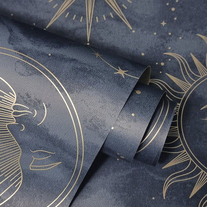 York Wallcoverings Fine Decor Kalel Navy Celestial Wallpaper Outer Space Bohemian Navy  Wallpaper - FD43346