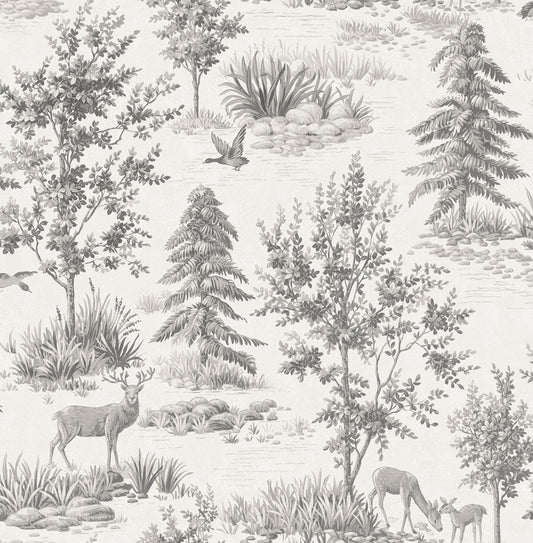 York Wallcoverings Fine Decor Dwyer Grey Stag Toile Wallpaper Nature Lodge Grey  Wallpaper - FD43398