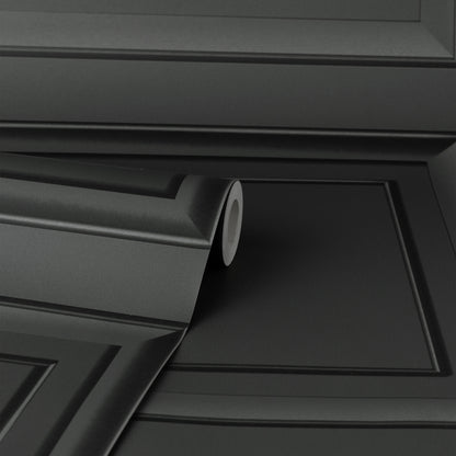 Close-up of a dark grey square panel wallpaper graphic with a subtle textured finish.