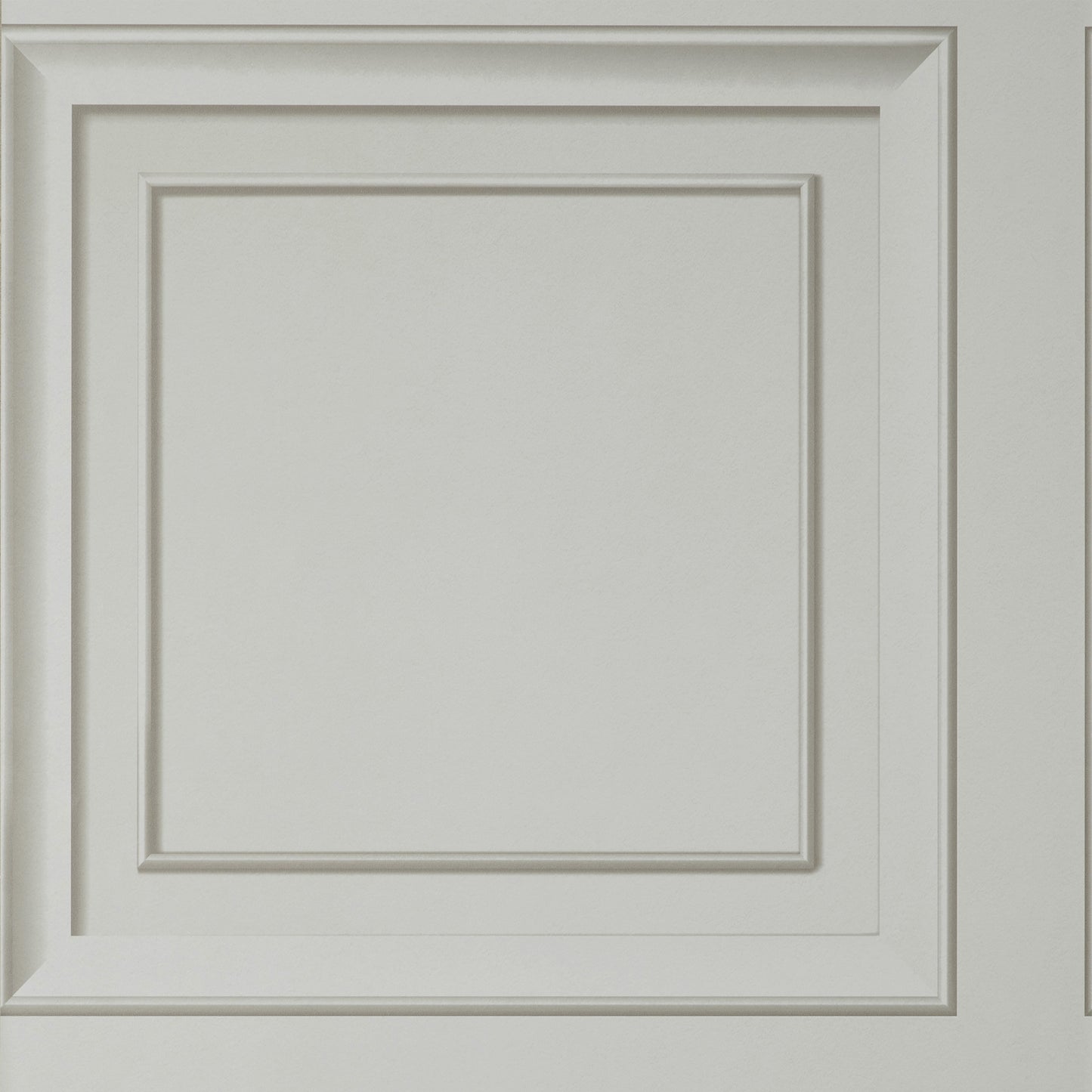 Grey square-panel wallpaper with a traditional pattern.