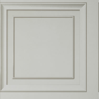 Grey square-panel wallpaper with a traditional pattern.
