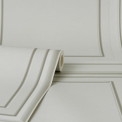Grey square panel wallpaper with a decorative framed panel design; traditional wallcovering.