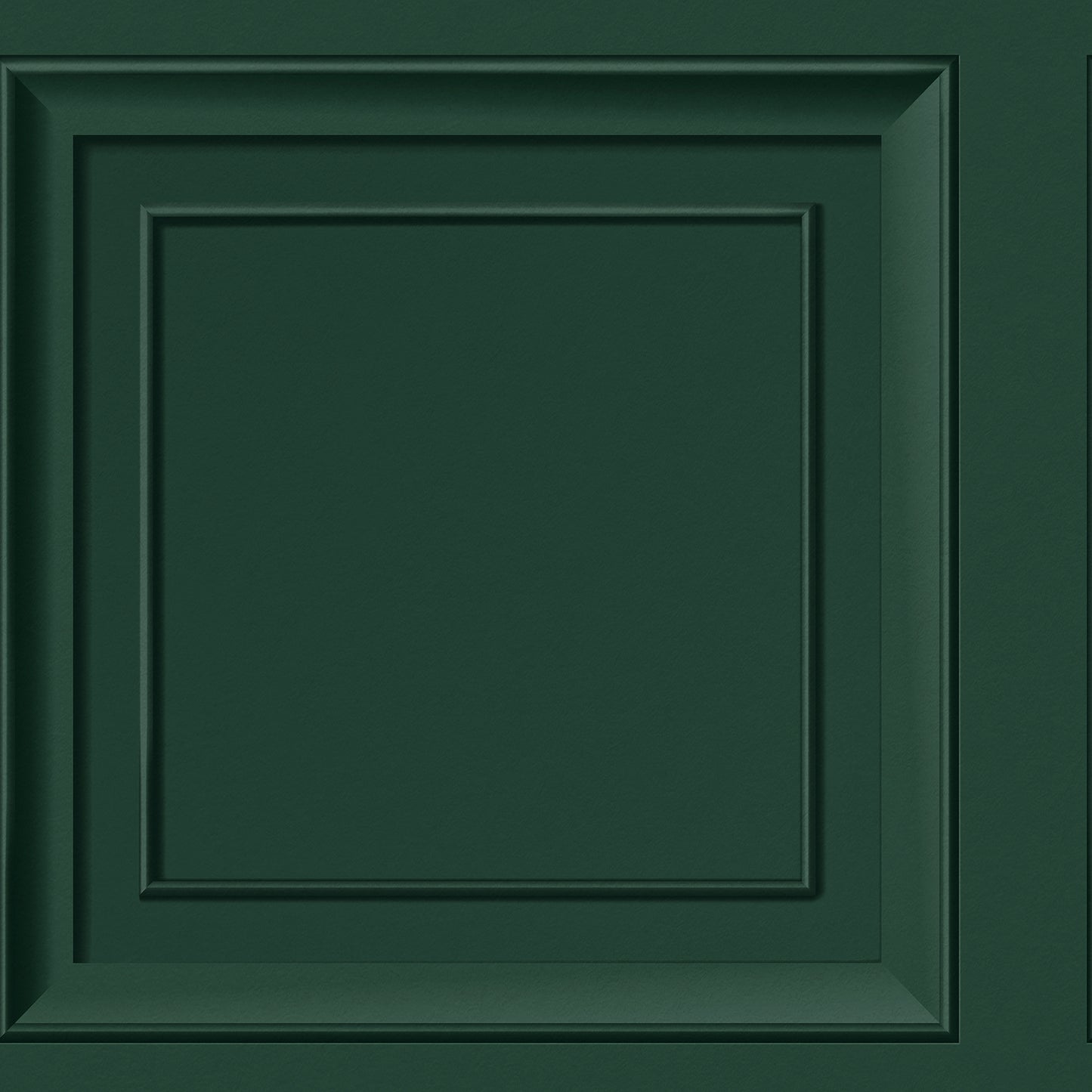 Emerald green wallpaper featuring a distinctive square panel motif with layered, recessed panels for a traditional evergreen look.