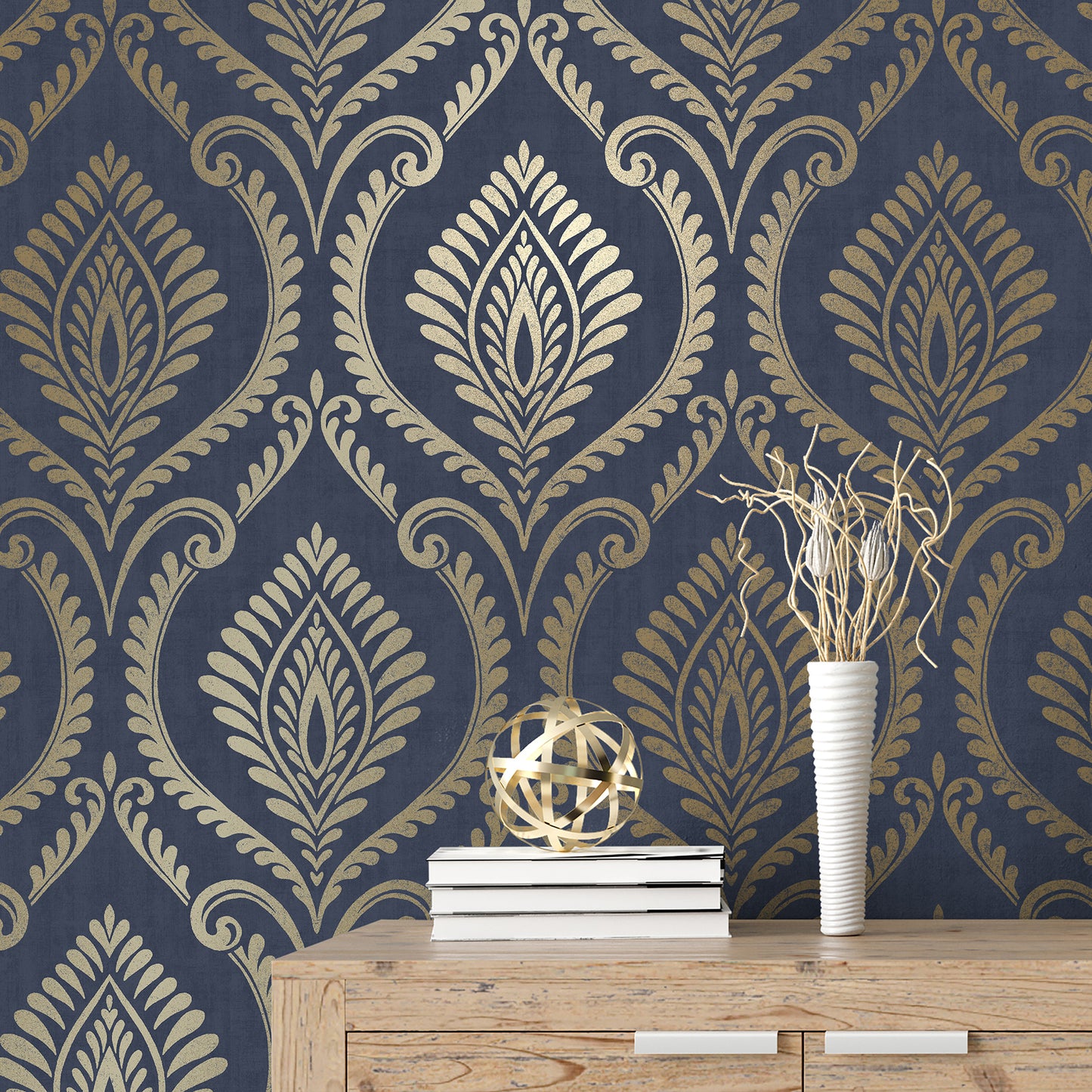 York Wallcoverings Fine Decor Estelle Blue Damask Wallpaper Graphics Traditional Blue  Wallpaper - FD43481