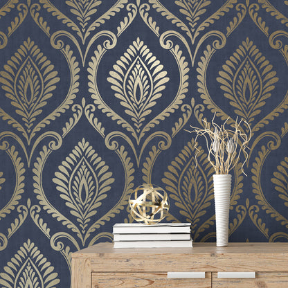 York Wallcoverings Fine Decor Estelle Blue Damask Wallpaper Graphics Traditional Blue  Wallpaper - FD43481