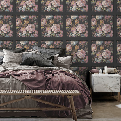 York Wallcoverings Fine Decor Arlene Black Floral Panel Wallpaper Botanical Bohemian Black  Wallpaper - FD43712