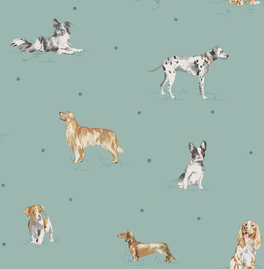 York Wallcoverings Fine Decor Delmar Blue Painted Dogs Wallpaper Animals Whimsical Blue  Wallpaper - FD43719