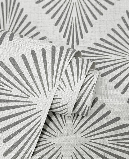 York Wallcoverings Fine Decor Denver Dark Grey Starburst Wallpaper Graphics Retro Dark Grey  Wallpaper - FD43747