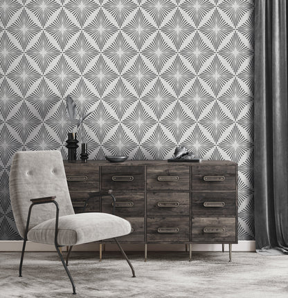 York Wallcoverings Fine Decor Denver Dark Grey Starburst Wallpaper Graphics Retro Dark Grey  Wallpaper - FD43747