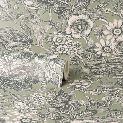 York Wallcoverings Fine Decor Hedgerow Green Floral Trails Wallpaper Botanical Traditional Green  Wallpaper - FD43777
