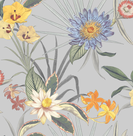 York Wallcoverings Fine Decor Calista Light Blue Tropical Floral Wallpaper Botanical Tropical Light Blue  Wallpaper - FD43785