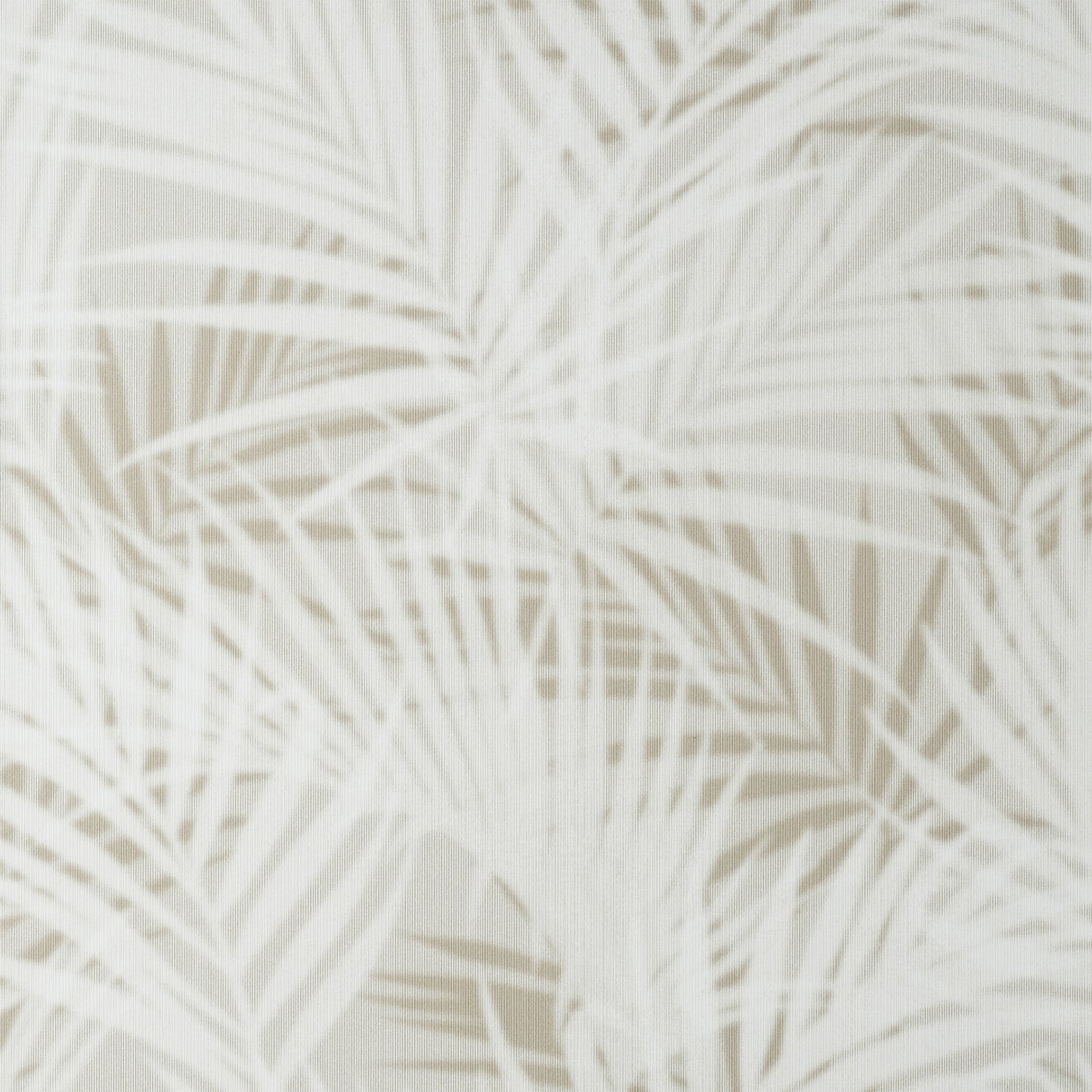 Cream palm leaf pattern wallpaper with overlapping beige fronds on an ivory background.