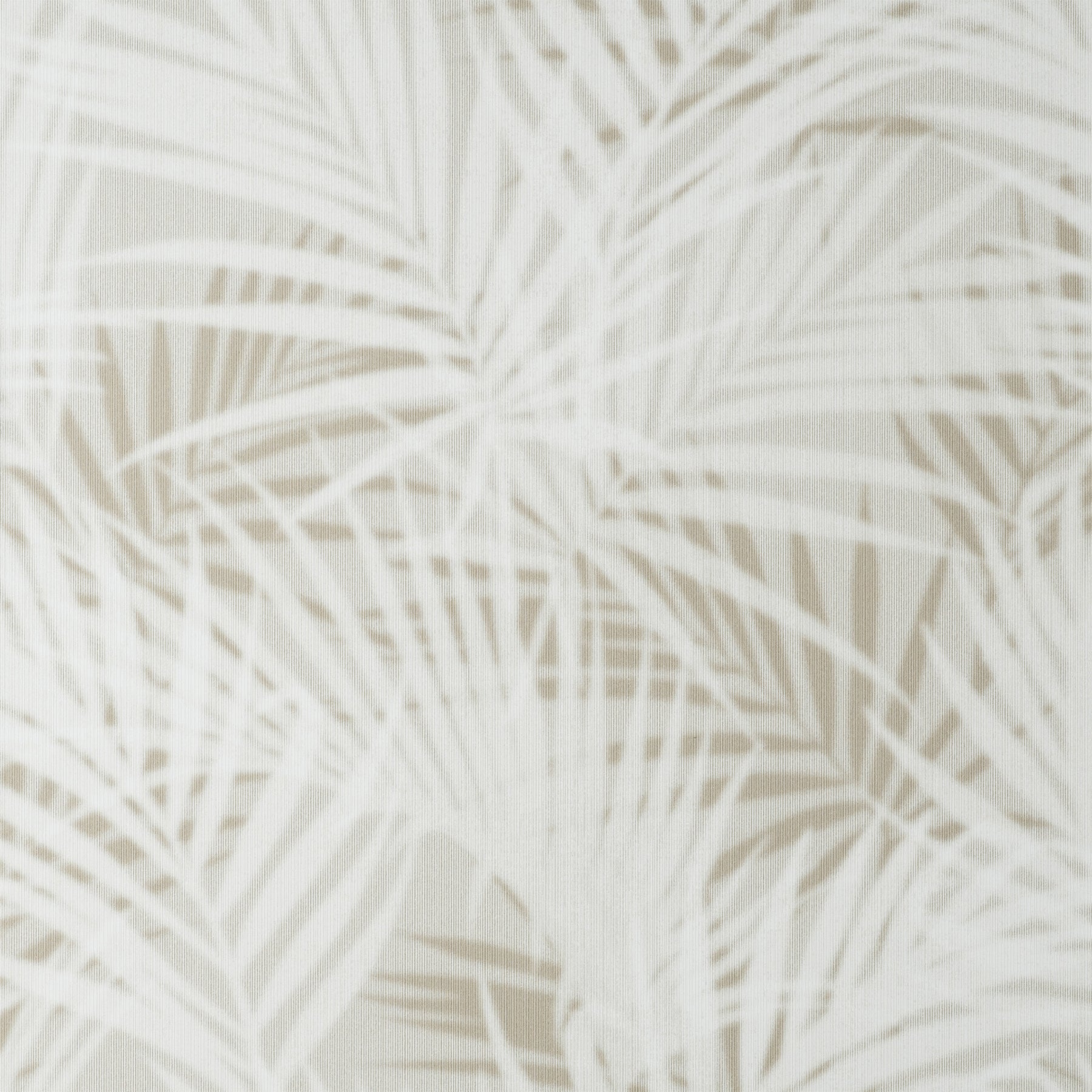 Cream palm leaf pattern wallpaper with overlapping beige fronds on an ivory background.