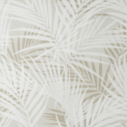 Cream palm leaf pattern wallpaper with overlapping beige fronds on an ivory background.
