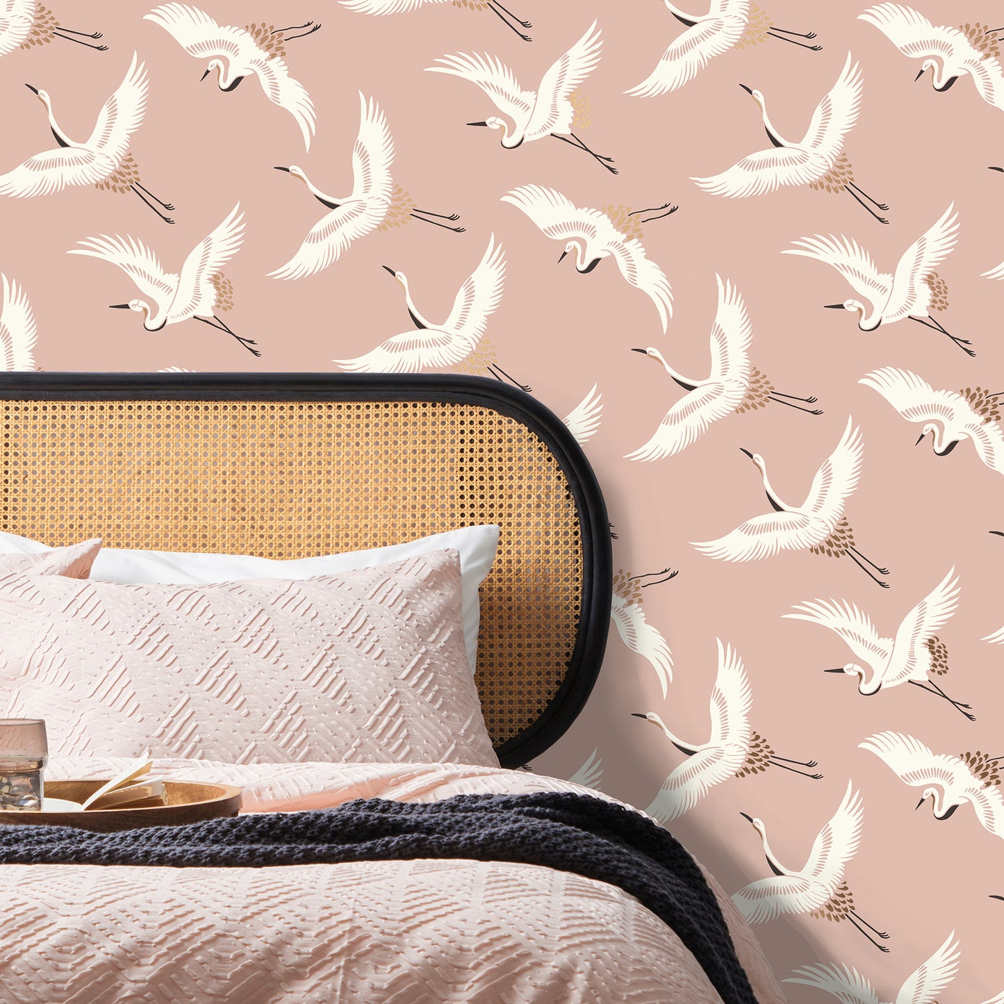 York Wallcoverings Fine Decor Cosette Blush Cranes Wallpaper Animals Bohemian Blush  Wallpaper - FD43792