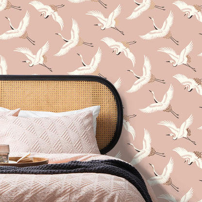York Wallcoverings Fine Decor Cosette Blush Cranes Wallpaper Animals Bohemian Blush  Wallpaper - FD43792