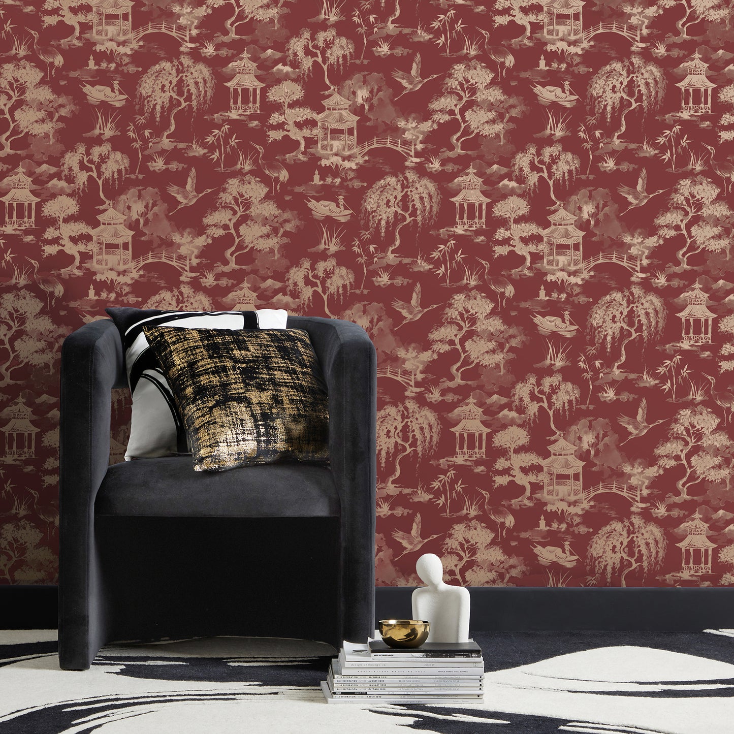 York Wallcoverings Fine Decor Nikolai Ruby Chinoiserie Wallpaper Global Vintage Ruby  Wallpaper - FD43798