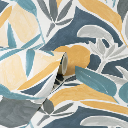 York Wallcoverings Fine Decor Marisol Yellow Artistic Leaf Wallpaper Abstract Bohemian Yellow  Wallpaper - FD43806