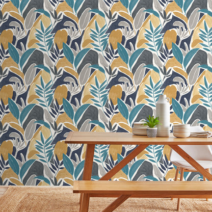 York Wallcoverings Fine Decor Marisol Yellow Artistic Leaf Wallpaper Abstract Bohemian Yellow  Wallpaper - FD43806
