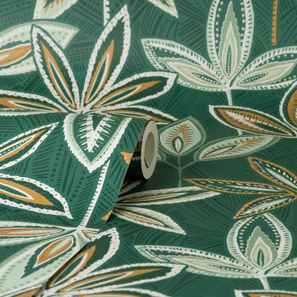 York Wallcoverings Fine Decor Bohan Green Decorative Tree Wallpaper Botanical Tropical Green  Wallpaper - FD43818