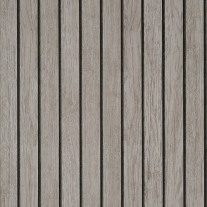 Weathered grey wood deck planks with dark seams, arranged vertically for rustic outdoor flooring texture.