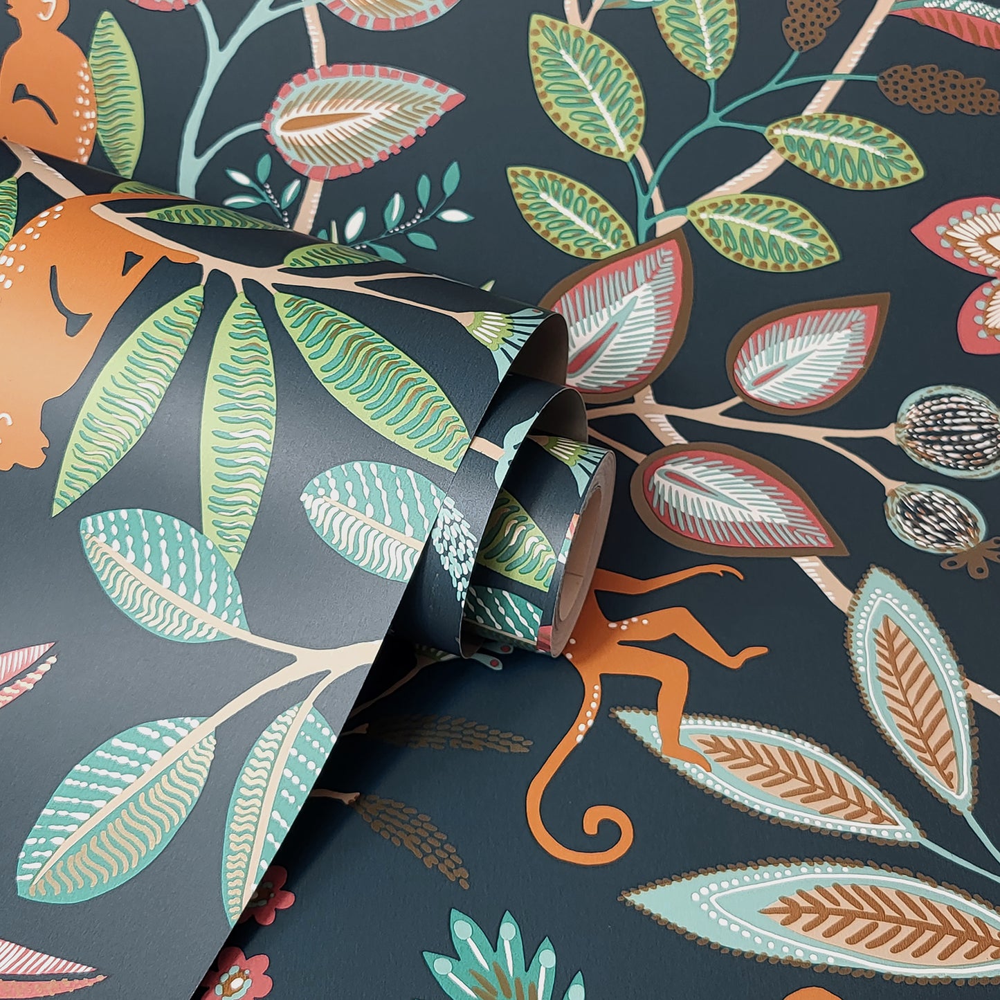 York Wallcoverings Fine Decor Kenzo Navy Monkey Walk Wallpaper Animals Bohemian Navy  Wallpaper - FD43836