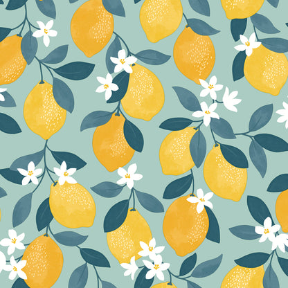 York Wallcoverings Fine Decor Inigo Seafoam Sicily Fruits Wallpaper Botanical Eclectic Seafoam  Wallpaper - FD43837