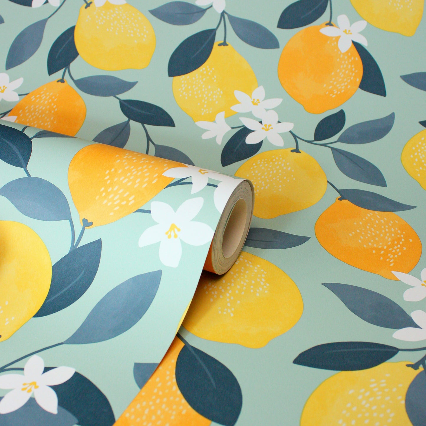 York Wallcoverings Fine Decor Inigo Seafoam Sicily Fruits Wallpaper Botanical Eclectic Seafoam  Wallpaper - FD43837