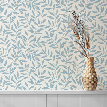 York Wallcoverings Fine Decor Marin Blue Leaf Trail Wallpaper Botanical Farmhouse Blue  Wallpaper - FD43838